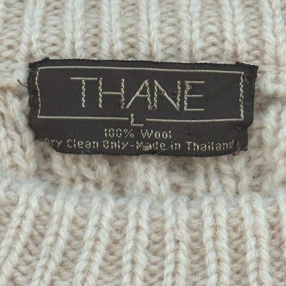 Vintage 1960s Womens Thane Cream Wool Fisherman Cable Knit Chunky Sweater Sz L - Picture 9 of 9